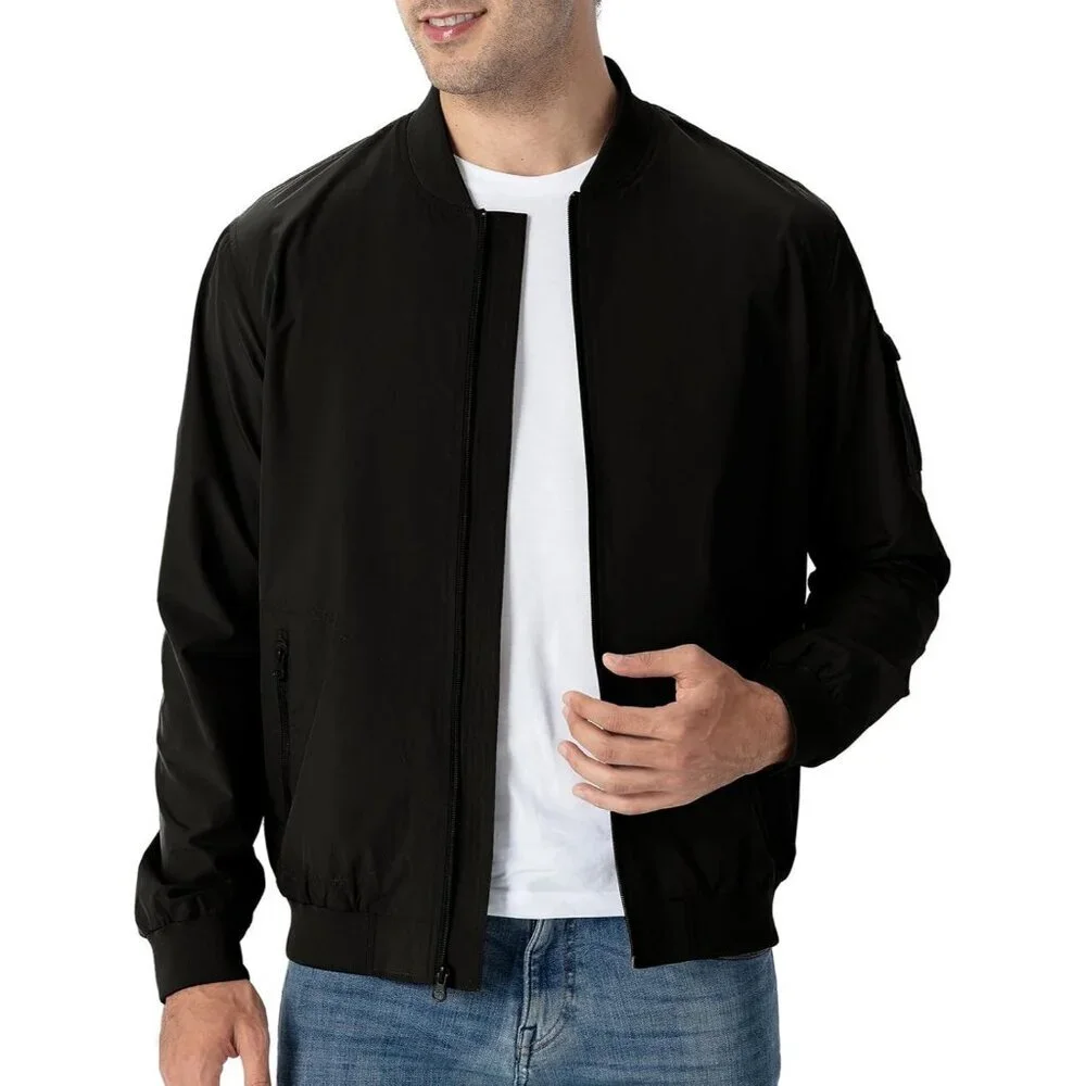 Men's Stylish Casual Lightweight A1-Black Golf Varsity Bomber Jackets Zip Up